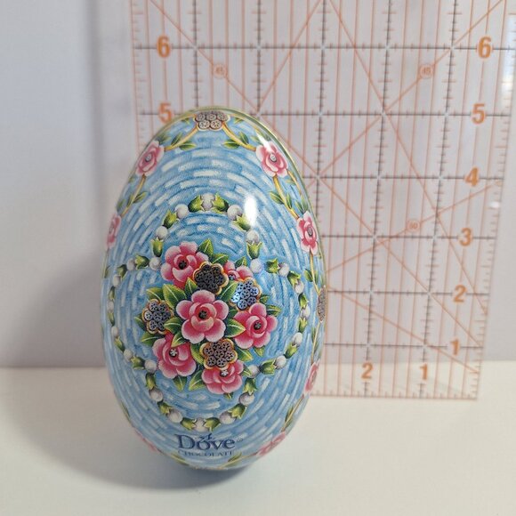 Dove Chocolate Decorative Floral Tin Egg Storage Box 5" Basketweave Litho - Picture 3 of 15